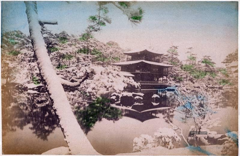 1899art Japan The Golden Pavilion (Kinkaku-ji) in Snow, Kyoto Handcolored 1900s 1899art. Historical photograph from the 1899art Archive.