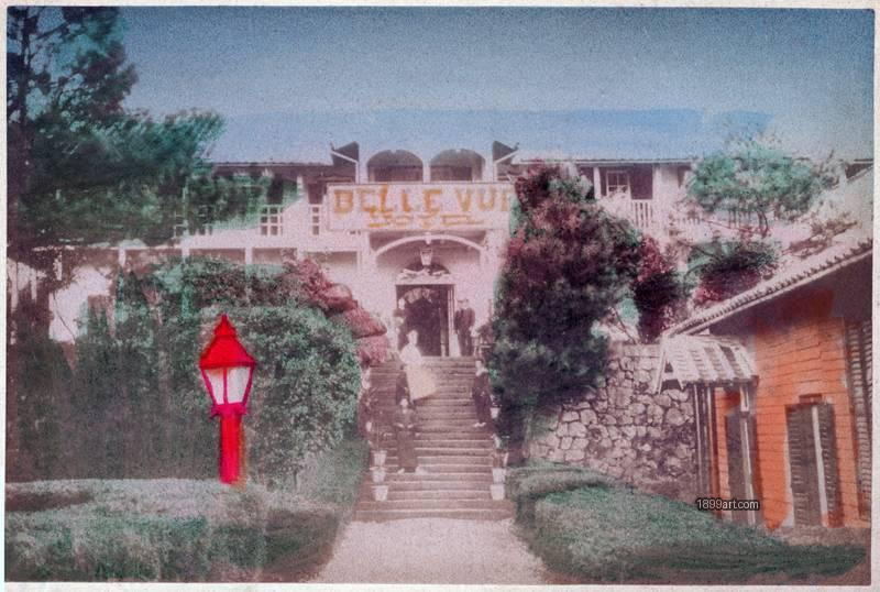 1899art Entrance of the “Belle Vue” Hotel, Yokohama, Japan, c. 1890s–1900s Handcolored 1899art. Historical photograph from the 1899art Archive.