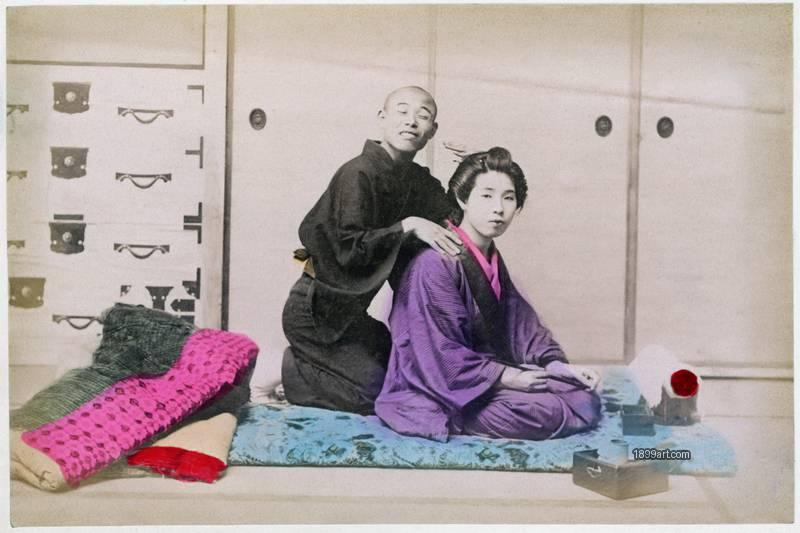 1899art B1022 – Blind Shampoorer, Japan, c. 1890s–1900s Handcolored 1899art. Historical photograph from the 1899art Archive.