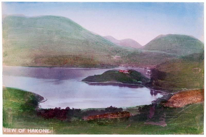 1899art Japan View of Hakone and Lake Ashi (Ashinoko), Meiji Period (c. 1890s) 1899art. Historical photograph from the 1899art Archive.