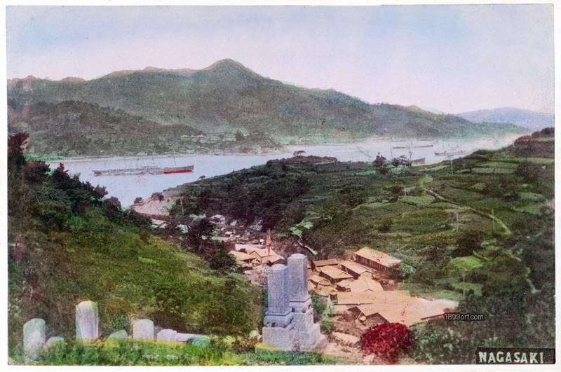 1899art Japan Nagasaki – Panoramic Harbor View from the Hills, c. 1890 Handcolored 1899art. Historical photograph from the 1899art Archive.