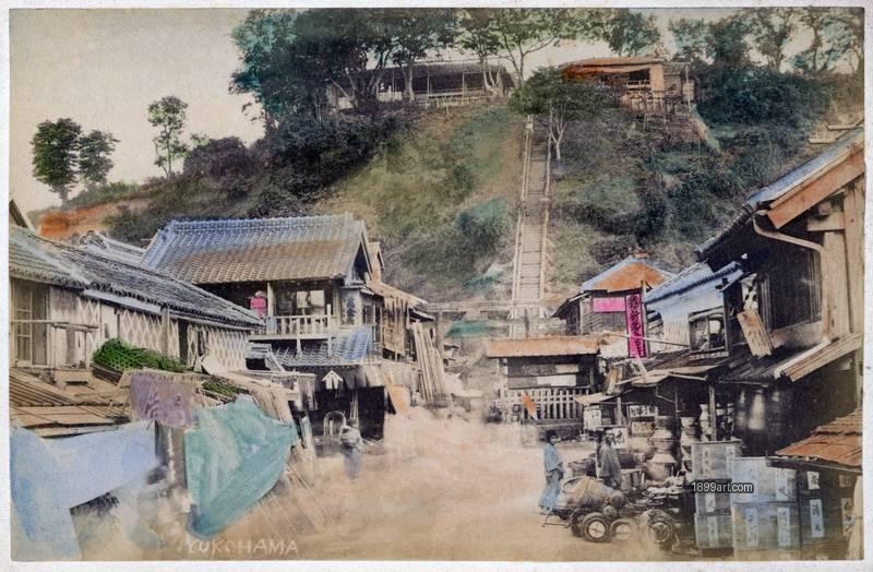 1899art Motomachi Hyakudan-zaka (The Hundred Steps), Yokohama Handcolored 1900s 1899art. Historical photograph from the 1899art Archive.