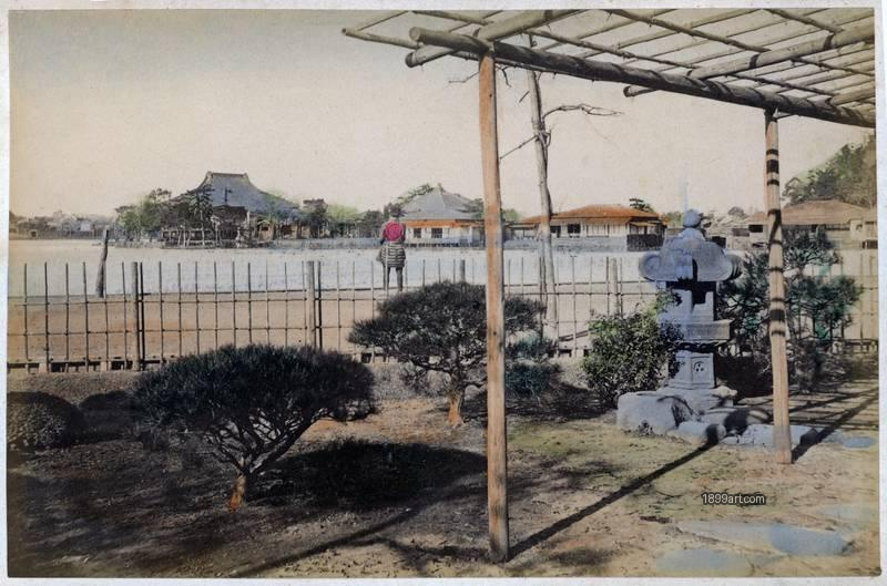 1899art Benten Temple across Shinobazu Pond, Ueno Park, Tokyo, Japan. (attributed) 1900s 1899art. Historical photograph from the 1899art Archive.
