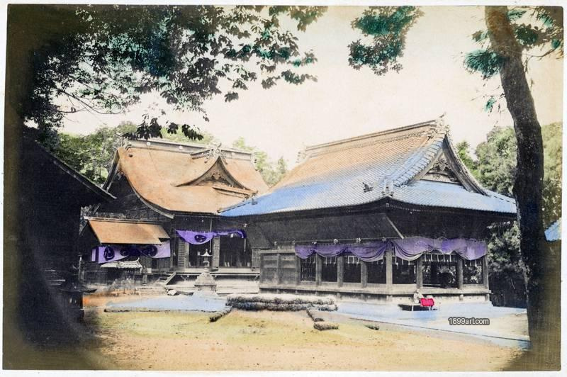 1899art Shrine buildings of the Futarasan Shrine complex, Nikkō, Japan. Handcolored 1900s 1899art. Historical photograph from the 1899art Archive.