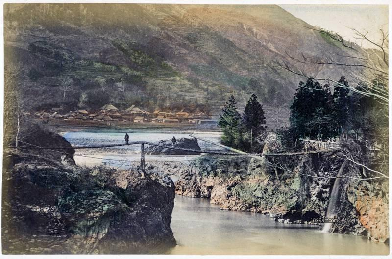 1899art Vine Bridge over the Fujikawa River, Suruga Province, Japan (c. 1890) 1899art. Historical photograph from the 1899art Archive.