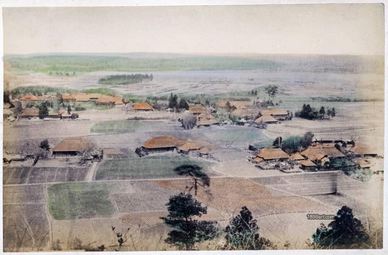 1899art Rural village landscape with cultivated fields, Japan, late 19th century 1899art. Historical photograph from the 1899art Archive.