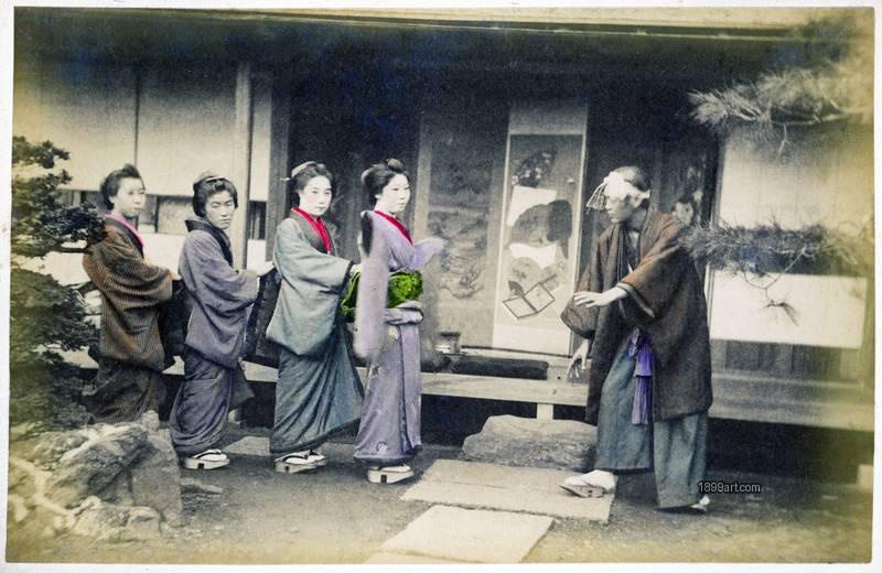 1899artInstruction and Formation – Maiko Training Scene with Instructor, Japan, c. 1890–1900 Handcolored 1899art. Historical photograph from the 1899art Archive.