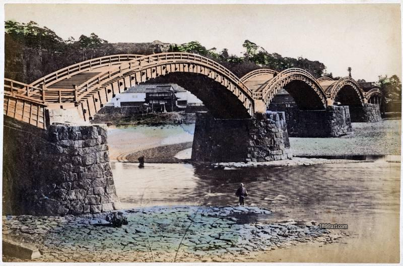 1899art The Kintai Bridge (Kintai-kyō), Iwakuni – Five-Span Wooden Arch Bridge over the Nishiki River, Japan, c. 1890 1899art. Historical photograph from the 1899art Archive.