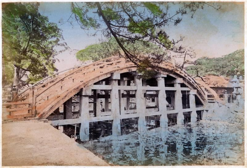 1899art Taikobashi (Sorihashi) Bridge, Sumiyoshi Shrine, Osaka Handcolored 1900s 1899art. Historical photograph from the 1899art Archive.