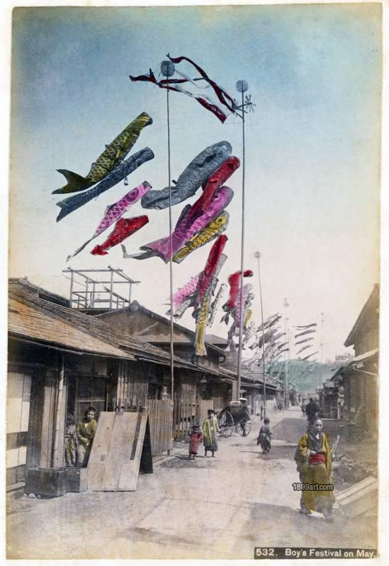1899art Japan Boys’ Festival On May, Yokohama Handcolored 1900s 1899art. Historical photograph from the 1899art Archive.