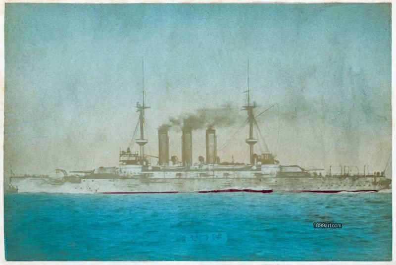 1899art Battleship Hatsuse of the Imperial Japanese Navy Handcolored 1900s Enami 1899art. Historical photograph from the 1899art Archive.