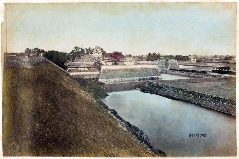 1899art Moats and Stone Walls of Edo Castle, Tokyo, Japan Handcolored 1900s 1899art. Historical photograph from the 1899art Archive.