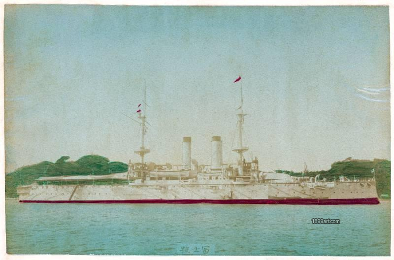 1899art Battleship Fuji of the Imperial Japanese Navy Handcolored 1900s 1899art. Historical photograph from the 1899art Archive.
