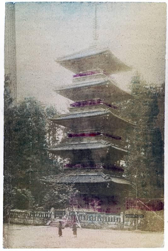 1899art Gojūnotō, the five-storied pagoda of the Nikkō Tōshō‑gū Shrine in Japan Handcolored 1900s 1899art. Historical photograph from the 1899art Archive.