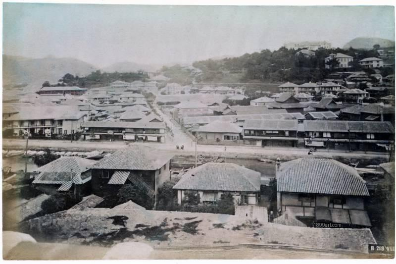 1899art Japan Ōura in Nagasaki. Village Panorama Bw 1900s 1899art. Historical photograph from the 1899art Archive.