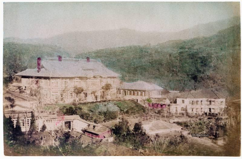 1899art Fujiya Hotel in Miyanoshita, Hakone, Kanagawa Prefecture, Japan.Handcolored 1900s 1899art. Historical photograph from the 1899art Archive.