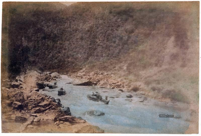 1899art Japan Hozu Rapids near Kyoto, Japan. Handcolored 1900s 1899art. Historical photograph from the 1899art Archive.
