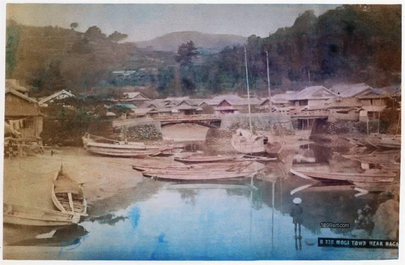 1899art Hand-colored photograph of Mogi, a fishing port near Nagasaki, Japan, from the late 19th century. Historical photograph from the 1899art Archive.