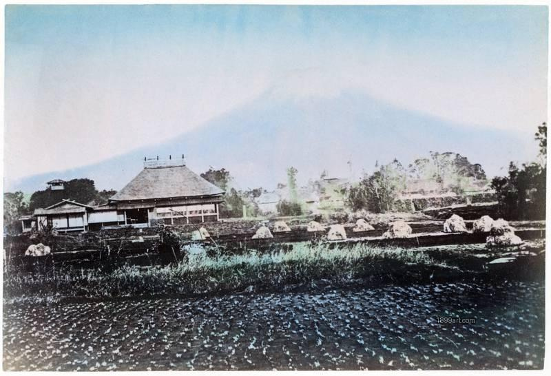 1899art Japan Mount Fuji — Rural Landscape beneath Japan’s Sacred Peak Handcolored 1900s 1899art. Historical photograph from the 1899art Archive.