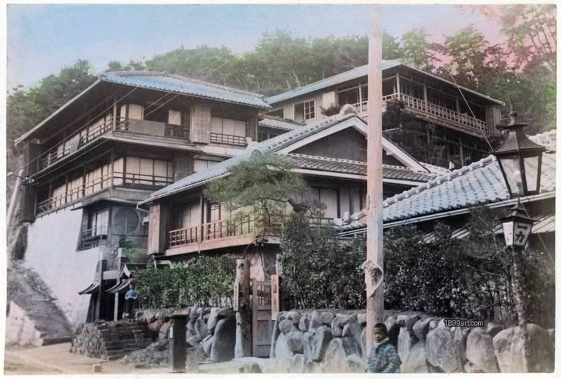 1899art Suwayama Onsen — A Lost Spa Resort above Kobe, Japan. Handcolored 1900s 1899art. Historical photograph from the 1899art Archive.