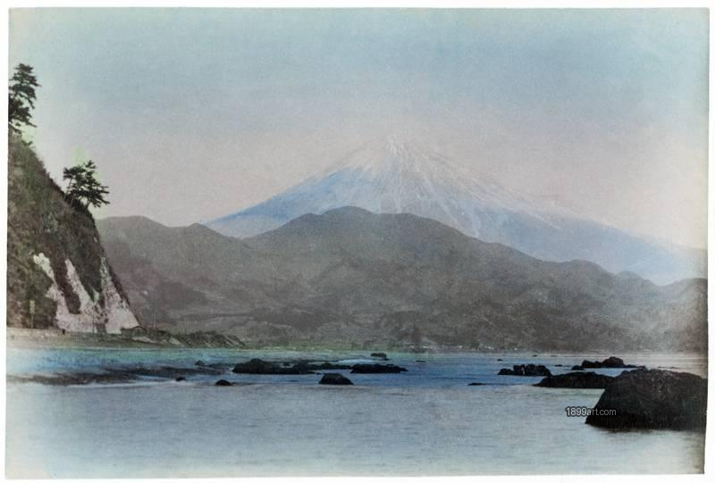 1899art Japan Mount Fuji from the Coast Handcolored 1900s 1899art. Historical photograph from the 1899art Archive.