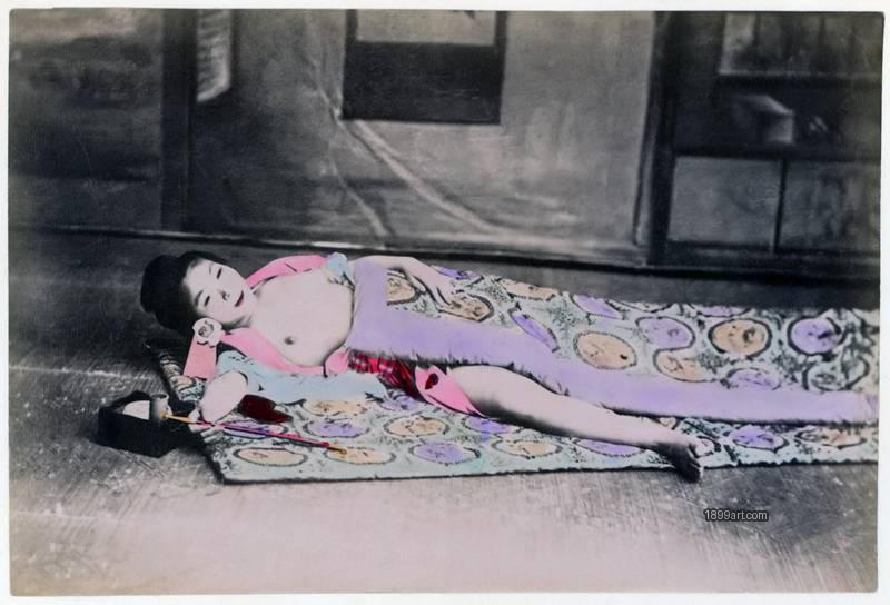 1899art Japan Reclining Woman in an Interior Handcolored 1900s 1899art. Historical photograph from the 1899art Archive.