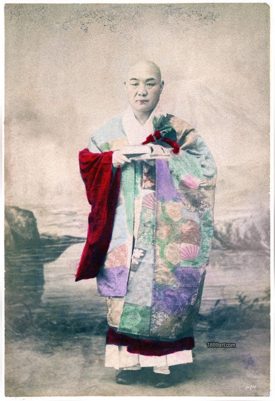 1899art Japan Buddhist Priest in Ceremonial Robes, Japan, Late 19th Century Handcolored 1900s 1899art. Historical photograph from the 1899art Archive.