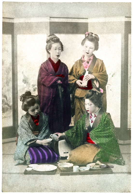 1899art Japan Japanese Tea Ceremony Handcolored 1900s 1899art. Historical photograph from the 1899art Archive.